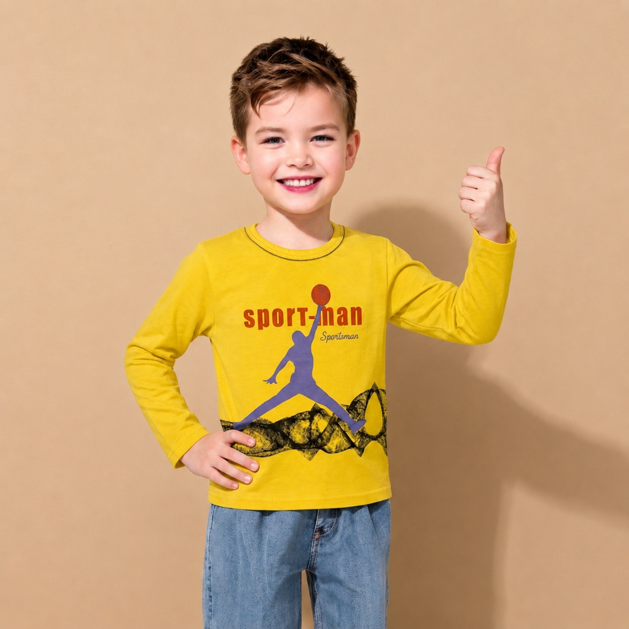 Kids Premium Yellow Basketball Jersey Long Sleeve T-Shirt