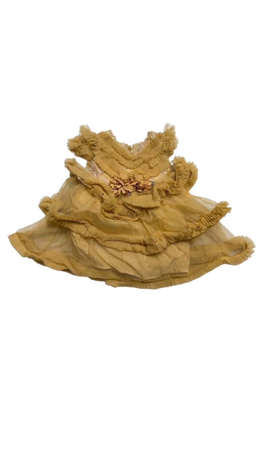Baby Girls Champagne Gold Layered Party Dress with Floral Embellishments