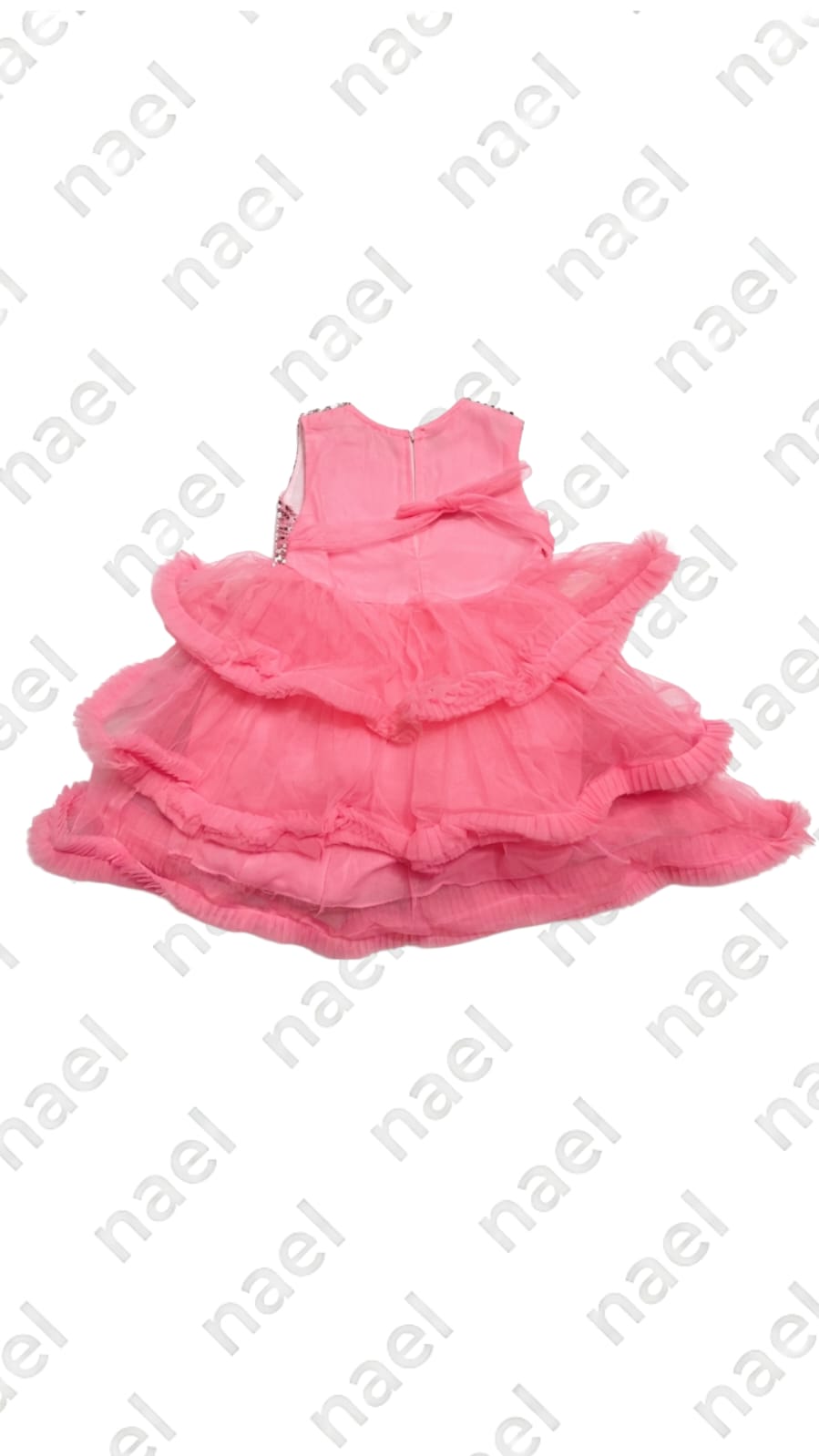 Baby Girls Pink Layered Party Dress with Floral & Sequin Embellishments