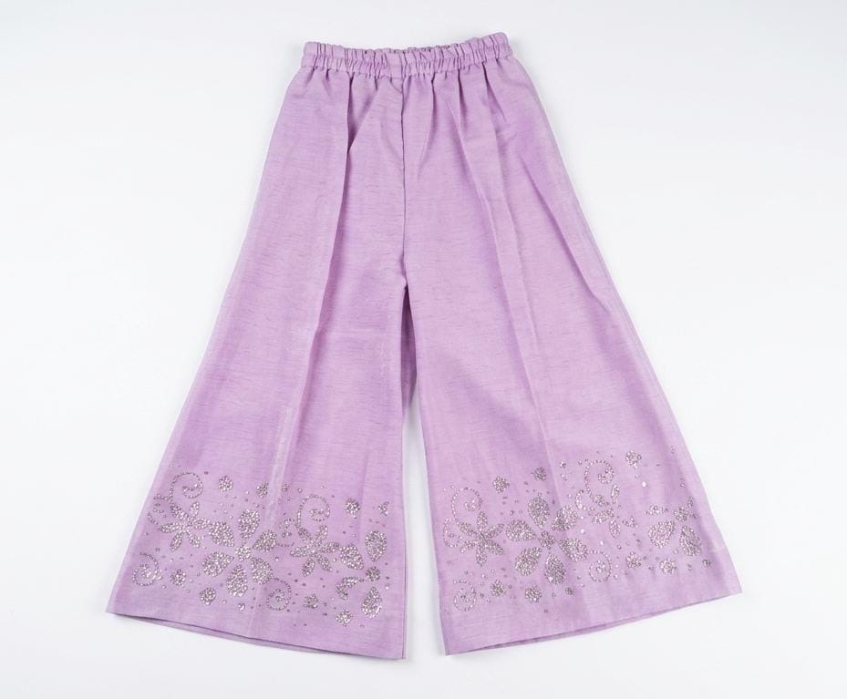 Girls Lavender Floral 3-Piece Co-Ord Set with Blazer & Embellished Palazzo Pants