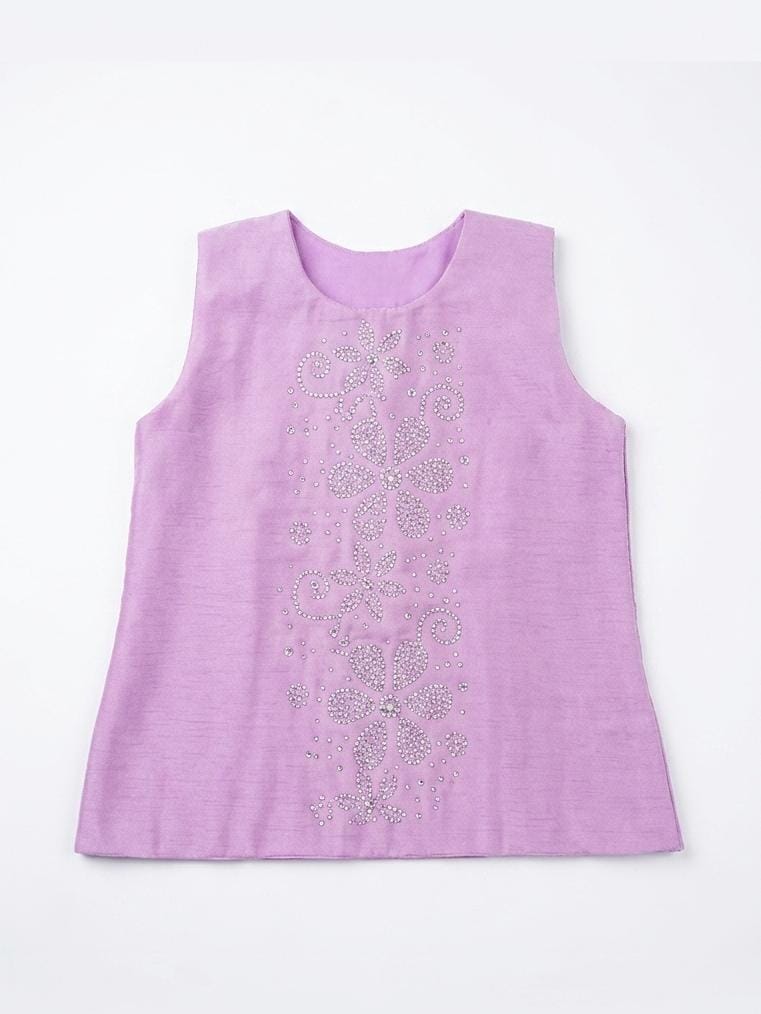 Girls Lavender Floral 3-Piece Co-Ord Set with Blazer & Embellished Palazzo Pants