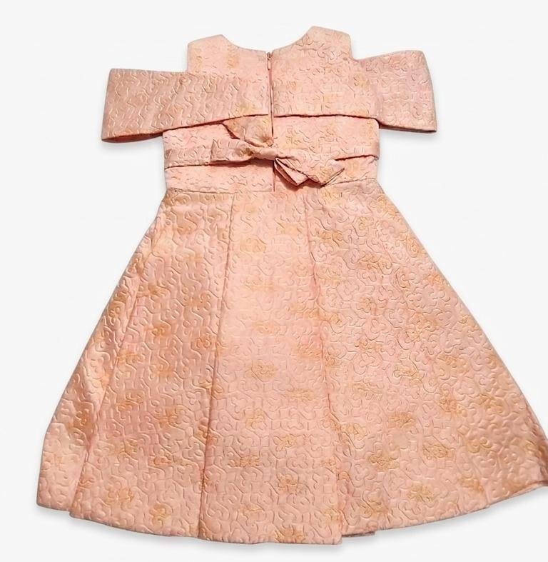 Girls' Peach Off-Shoulder Party Dress with Gold Embellishments