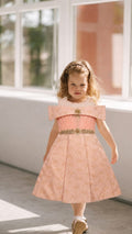 Girls' Peach Off-Shoulder Party Dress with Gold Embellishments