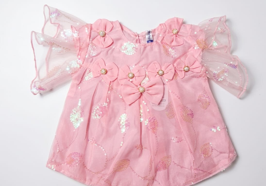 Baby Girls Pink Bow Party Top & Denim Shorts 2-Piece Outfit