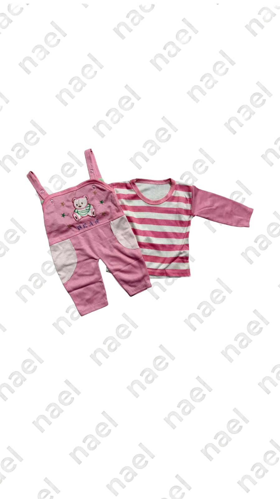Cute Bear Baby 2-Piece Dungaree Set – Pink & White