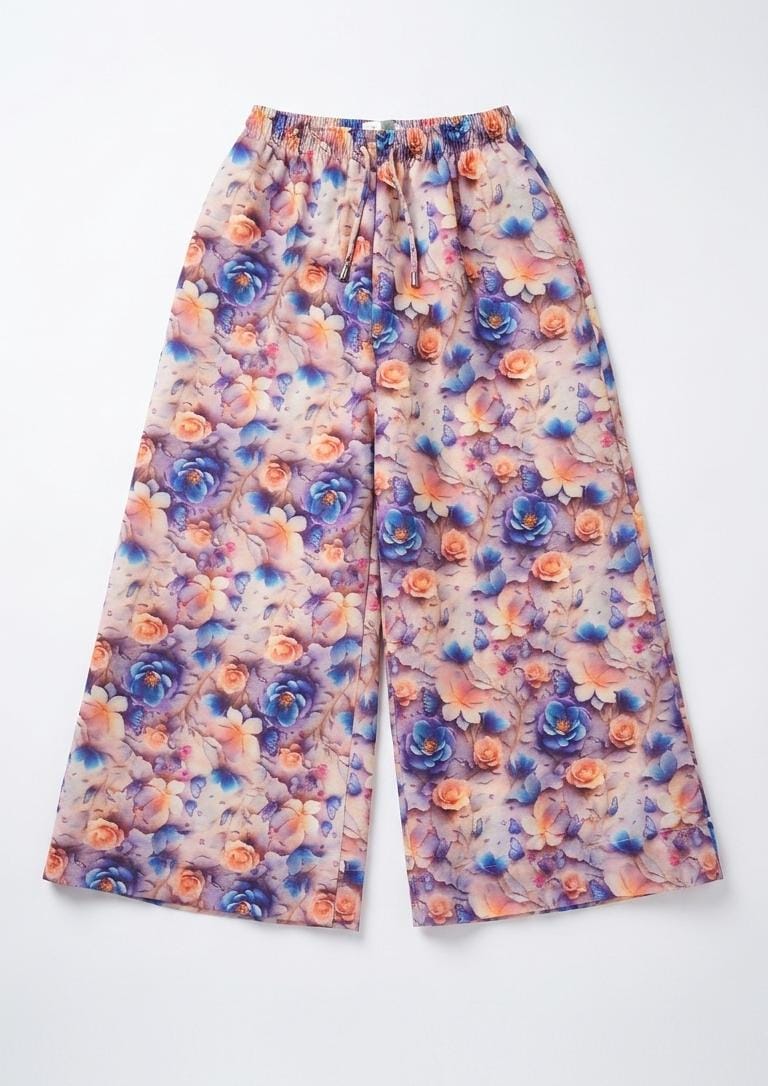 Girls Floral 3-Piece Co-Ord Set with Blazer, Embellished Top & Wide-Leg Pants