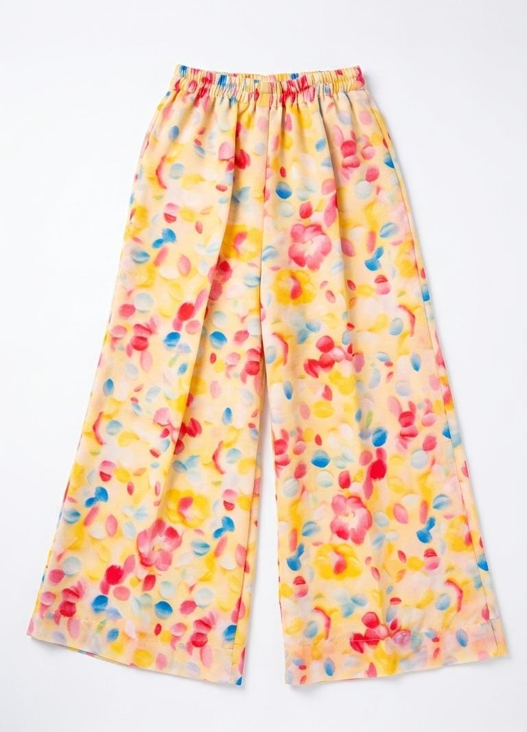 Girls Pastel Floral 3-Piece Co-Ord Set with Sequin Top & Wide-Leg Pants