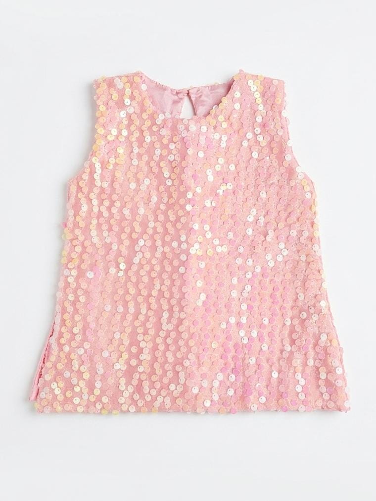 Girls Pastel Floral 3-Piece Co-Ord Set with Sequin Top & Wide-Leg Pants