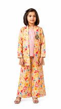 Girls Pastel Floral 3-Piece Co-Ord Set with Sequin Top & Wide-Leg Pants