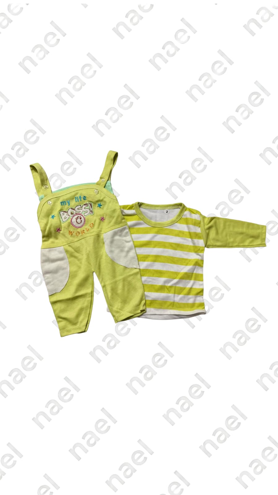 Boss World Baby 2-Piece Dungaree Set – Lime Green & White